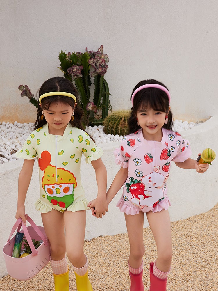 Children'S Swimsuit Girl Cute Cartoon Rabbit Ear Zipper Small And Medium-Sized Girl Baby One-Piece Children'S Swimsuit - Image 5